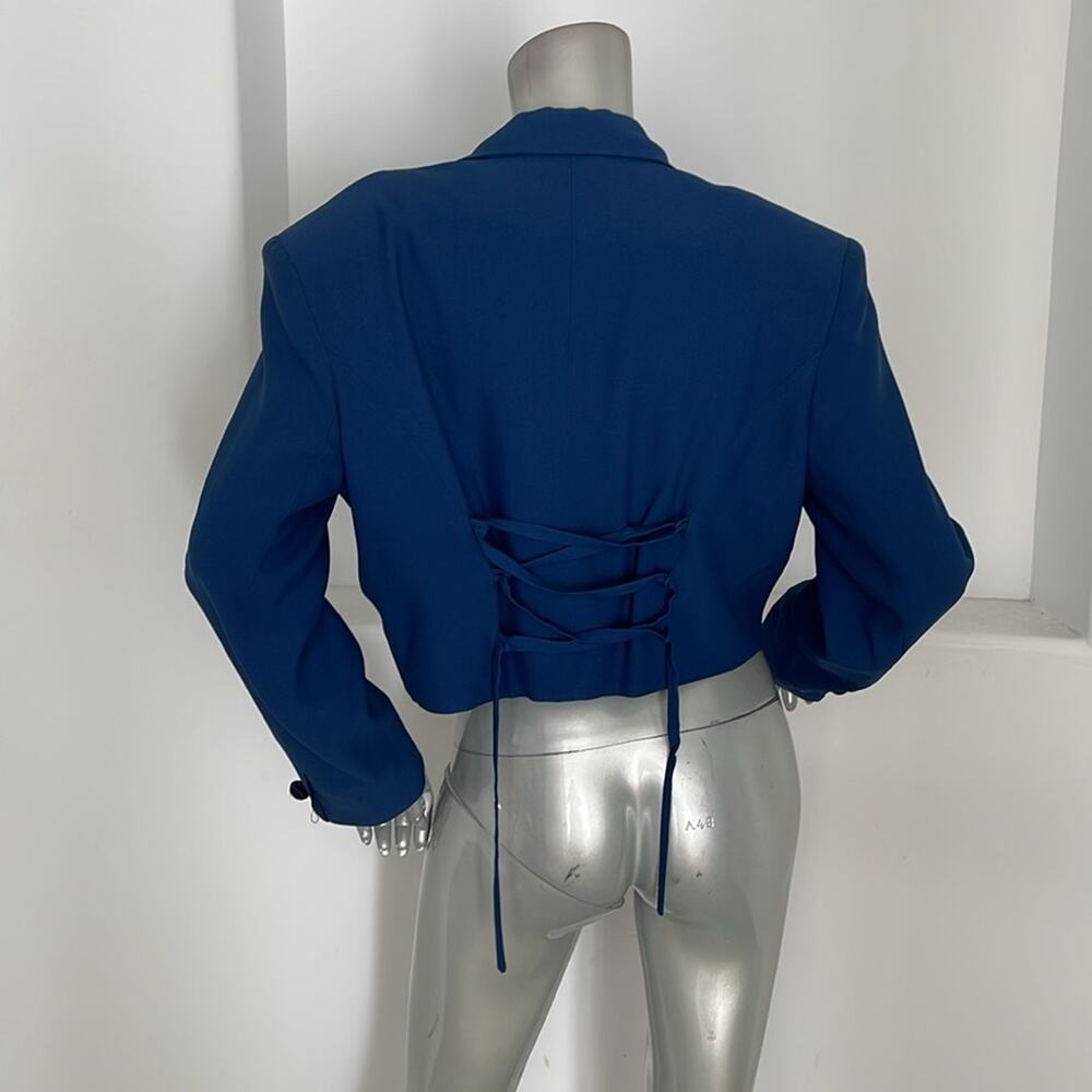 Vertigo Pour La Ville Blue Lace-up Back Cropped Jacket Size L - Picture 6 of 10